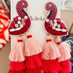 Stella & Dot Red and Pink Tassel Earrings